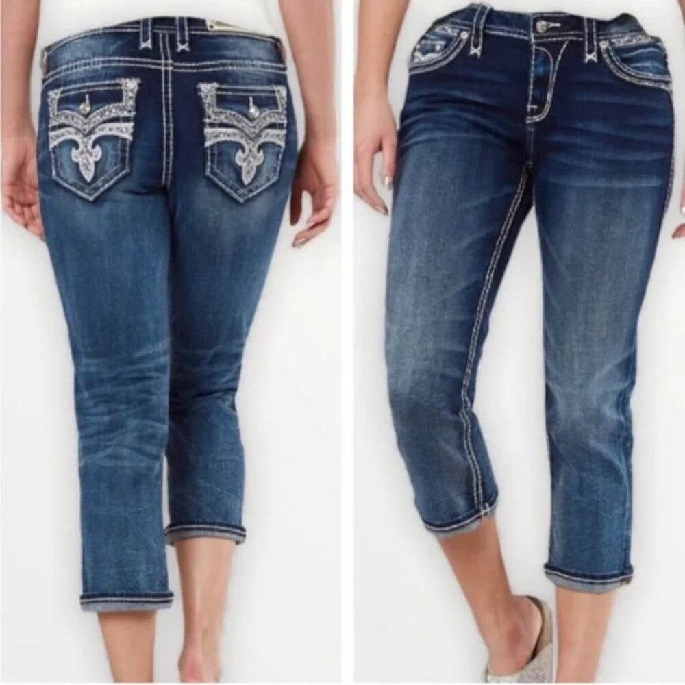 ROCK REVIVAL Jeans Womens 25 Celinda Easy Crop Embellished‎ Distressed Biker Y2K